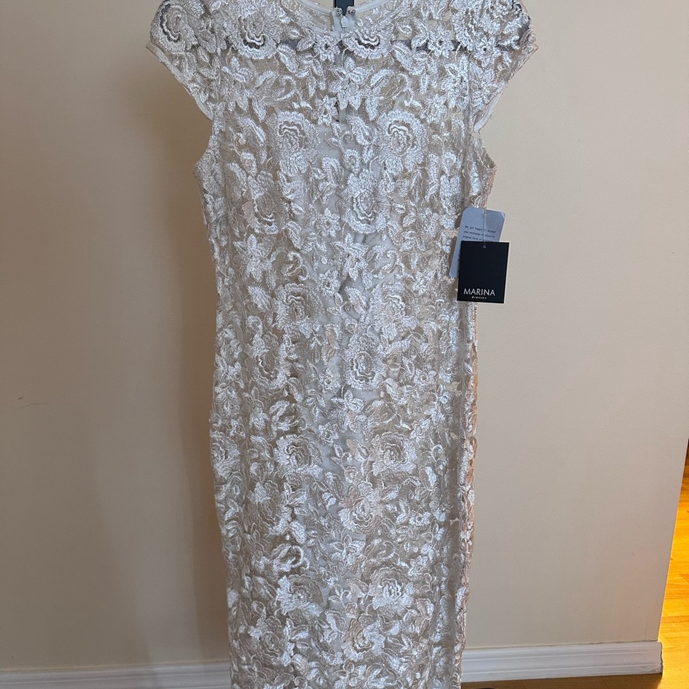 MARINA Cream Sheath Dress with Flutter Cap Sleeves